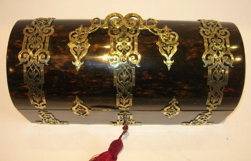 fig 1. Antique English Domed Coromandel Jewelry Box - Brass Bound c.1860