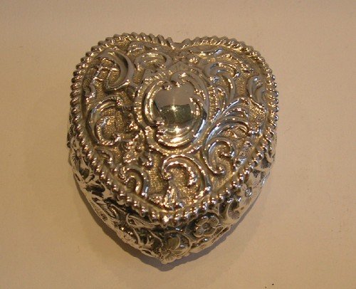 English Victorian Sterling Silver Heart Box - 1895
