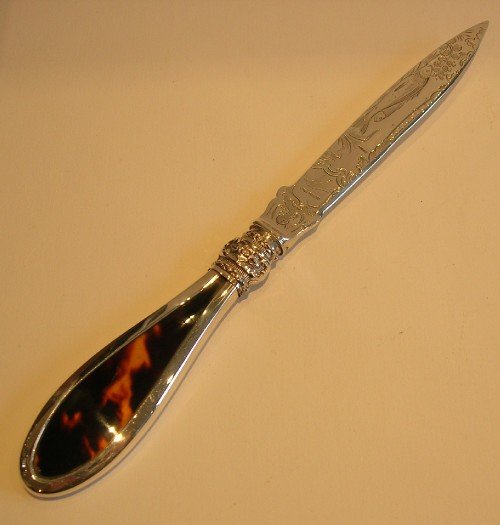 Stunning Antique English Sterling Silver & Tortoise Shell Letter Opener