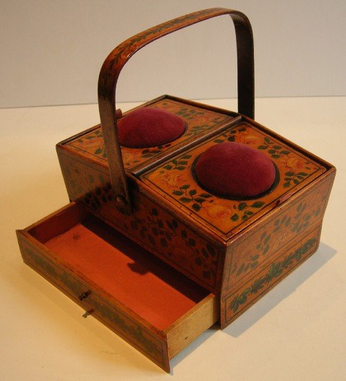 Rare English Late Georgian Painted Tunbridge Ware Sewing Box C.1810
