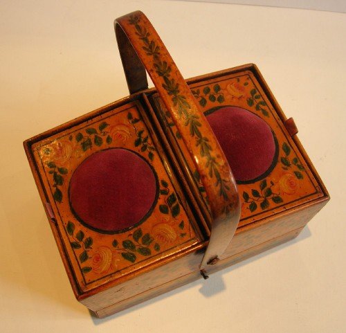 fig 1. Rare English Late Georgian Painted Tunbridge Ware Sewing Box c.1810