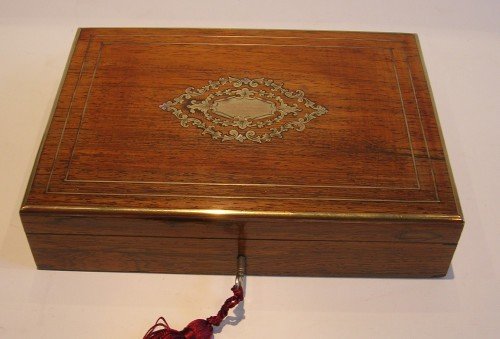 fig 1. French Inlaid Rosewood Bezique / Playing Card / Games Box c.1870