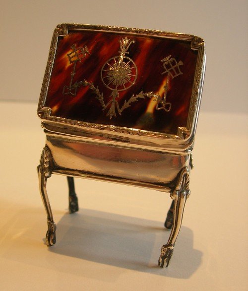 Antique English Sterling Silver & Tortoise Shell Ring Box - Pique Inlay - 1911