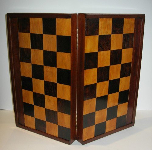Large Antique English Folding Chess / Backgammon Board / Box C.1890