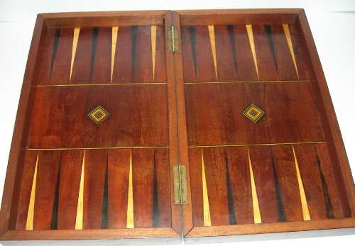 fig 1. Large Antique English Folding Chess / Backgammon Board / Box c.1890