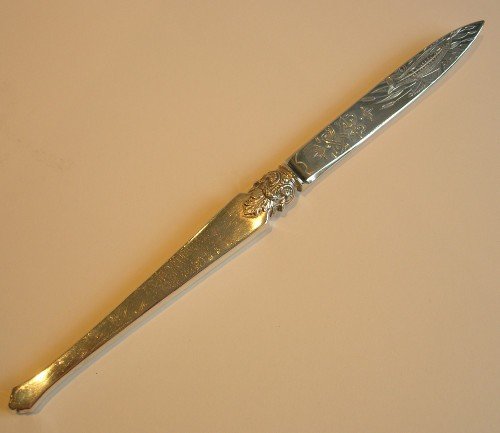 fig 1. Antique English Sterling Silver & Pink Guilloche Enamel Letter Opener