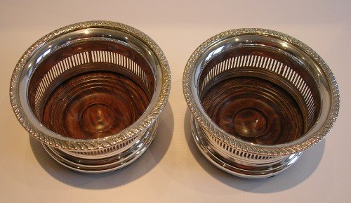 fig 1. Pair Pierced Silver Plated Wine Coasters c.1920