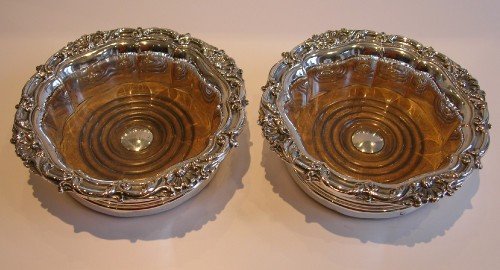 Pair Antique English Old Sheffield Plate Wine Coasters by Padley, Parkin & Co. C.1850