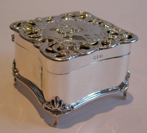 fig 1. Antique English Sterling Silver Pot Pourri Box - Pair Winged Cherubs / Angels