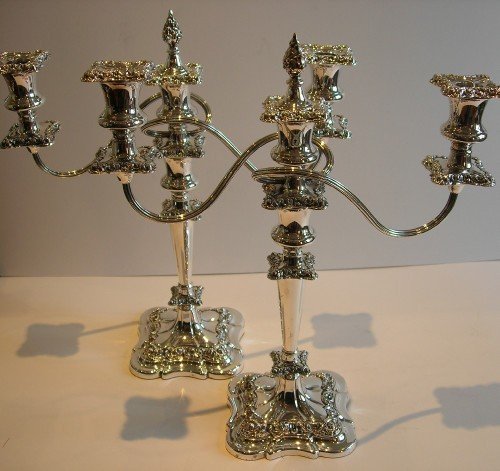 Grand Pair Tall Antique English Three Light Candelabra C.1890