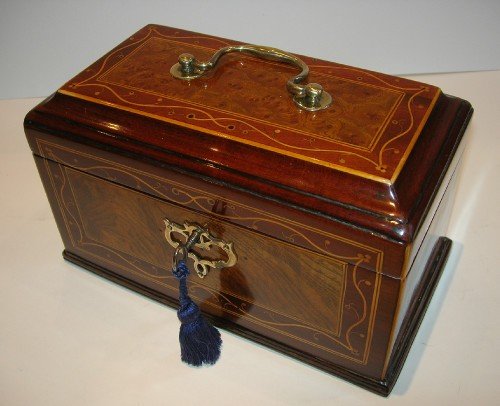 Magnificent 18th Century Tea Caddy - Burr Elm & Mahogany - Exquisite Inlay C.1765