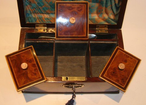 fig 2. Magnificent 18th Century Tea Caddy - Burr Elm & Mahogany - Exquisite Inlay c.1765