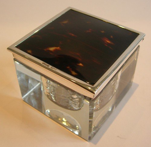 fig 1. Fabulous Large Crystal, Sterling Silver & Tortoiseshell Inkwell - 1930