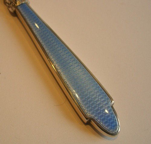 fig 1. Antique English Sterling Silver & Blue Guilloche Enamel Letter Opener