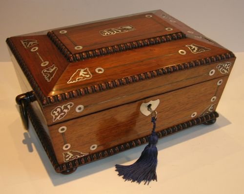 William IV Rosewood Sewing Box - Mother of Pearl Inlay - Birds - 1830