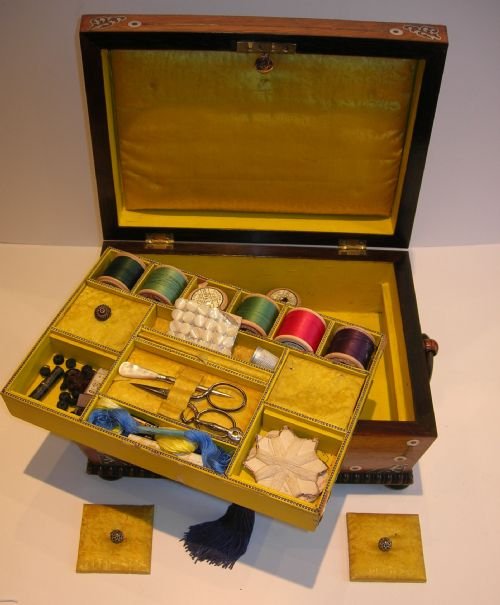 fig 1. William IV Rosewood Sewing Box - Mother of Pearl Inlay - Birds - 1830