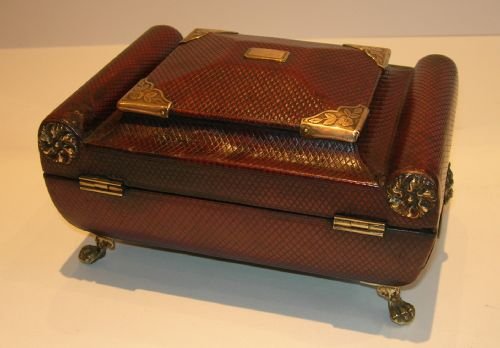 fig 1. English Regency Period Sewing Box - Leather Covered c.1820