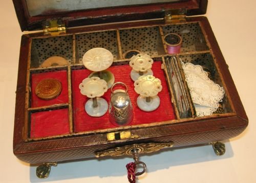 fig 2. English Regency Period Sewing Box - Leather Covered c.1820