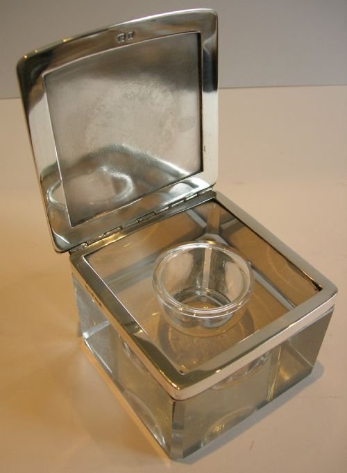 fig 1. Huge Art Deco Crystal & Sterling Silver Inkwell - 1929