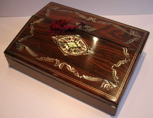 Antique English Rosewood Lap Desk - Mother of Pearl Inlay C.1840