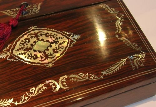 fig 1. Antique English Rosewood Lap Desk - Mother of Pearl Inlay c.1840