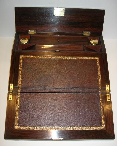 fig 2. Antique English Rosewood Lap Desk - Mother of Pearl Inlay c.1840