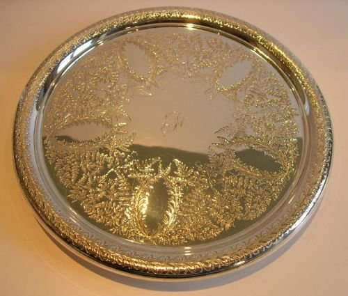 Stunning Antique English Silver Plate Salver / Platter - Ferns C.1880