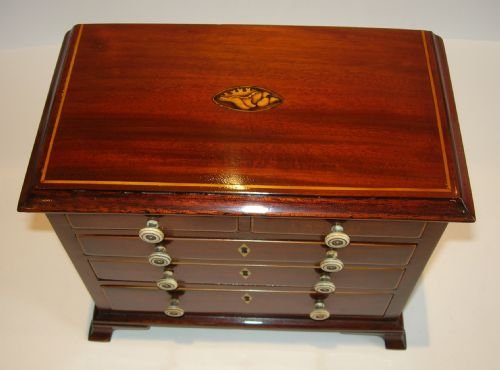 fig 1. George III English Mahogany Apprentice Piece - Miniature Chest of Drawers c.1820 - Shell Inlay