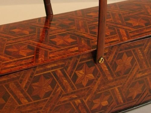 fig 2. Rare Antique Kingwood & Tulipwood Basket Shaped Box - Paris Dated 1855