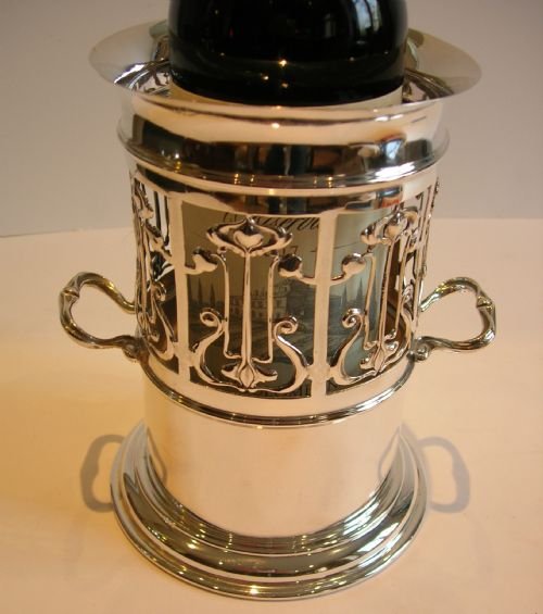 Stylish Antique Art Nouveau Wine Bottle Holder C.1895 in Silverplate