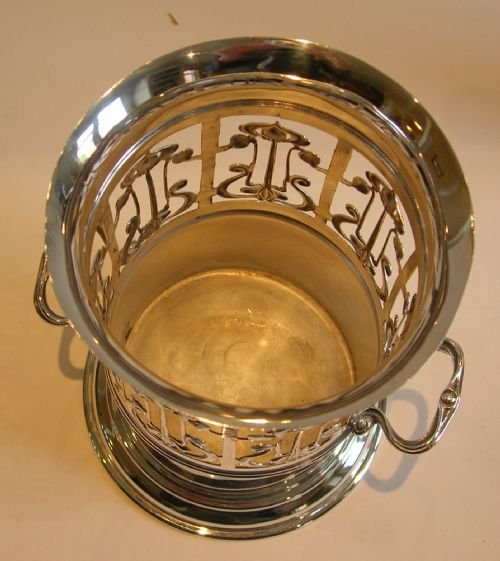 fig 1. Stylish Antique Art Nouveau Wine Bottle Holder c.1895 In Silverplate