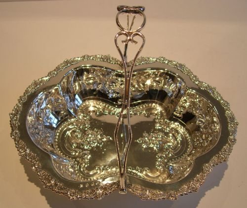 Quality Heavy Antique English Silver Plate Basket - Exquisite Repousse & Chased Work C.1880