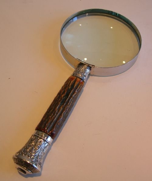 Medium Antler Horn & Sterling Silver Handled Magnifying Glass - 1886