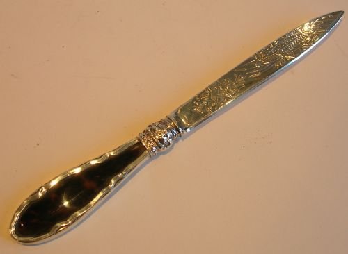 Stunning Antique English Sterling Silver & Tortoise Shell Letter Opener