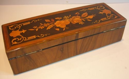 fig 1. Magnificent Antique French Olivewood Fall-Front Glove Box - Marquetry Inlaid