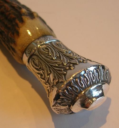 fig 1. Large Antique Antler Horn & Sterling Silver Magnifying Glass - 1882