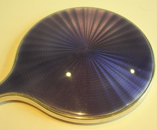 fig 1. Sterling Silver & Guilloche Enamel Hand Mirror - Rich Amethyst Colour