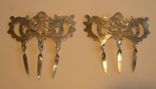 Pair Large Antique English Sterling Silver Hair Combs - 1906/7