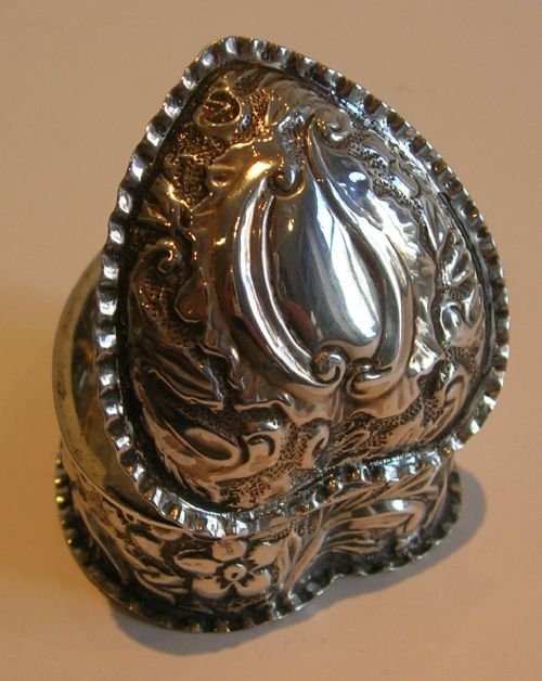 Romantic Antique English Sterling Silver Box - Victorian Heart - 1893