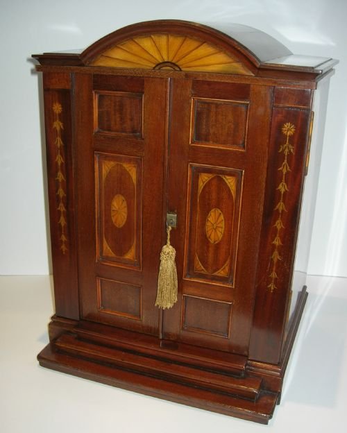 Magnificent & Grand Inlaid Mahogany Writing / Stationery Cabinet - Georgian House Front