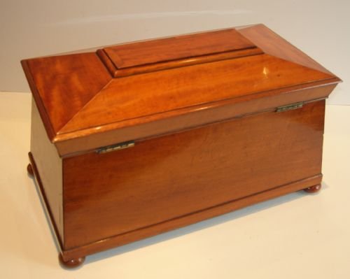 fig 2. Fabulous Large Regency Tea Caddy In Satinwood - Double Canister Interior c.1820