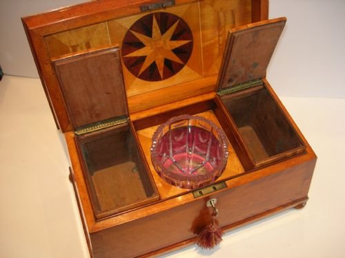 fig 3. Fabulous Large Regency Tea Caddy In Satinwood - Double Canister Interior c.1820