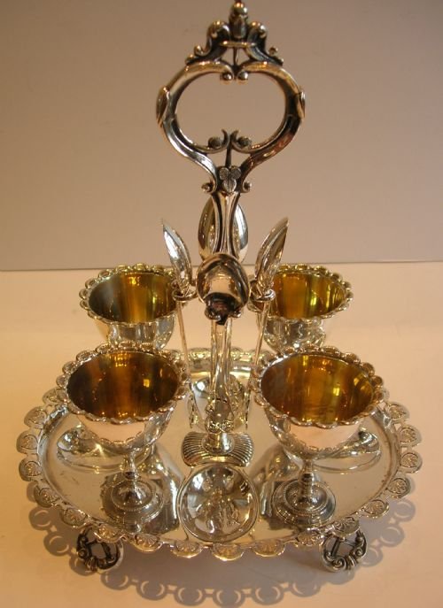 Antique English Silver Plate Egg Cruet for Four C.1880