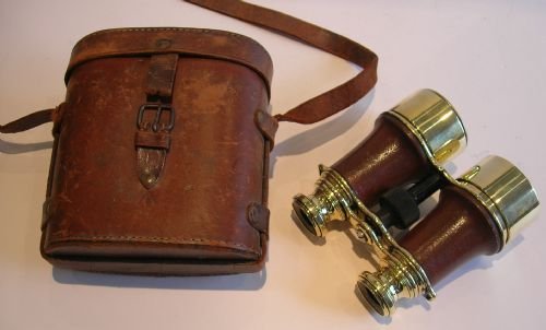 fig 1. Antique French Brass & Leather Binoculars Signed L. Petit, PARIS.