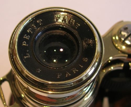 fig 2. Antique French Brass & Leather Binoculars Signed L. Petit, PARIS.