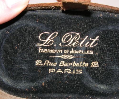 fig 3. Antique French Brass & Leather Binoculars Signed L. Petit, PARIS.