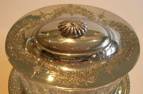 fig 1. Grand Large Cut Crystal & Silver Plate Biscuit Box By Atkin Brothers, c.1880