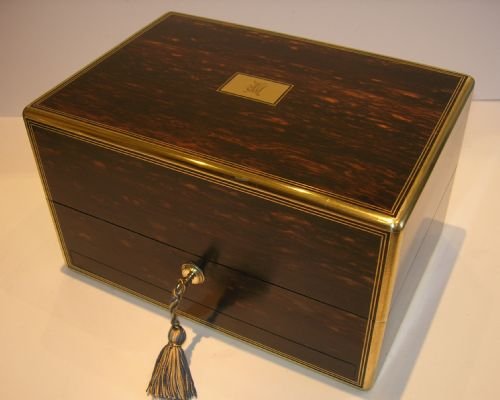 Antique English Brass Bound Coromandel Jewelry Box C.1850