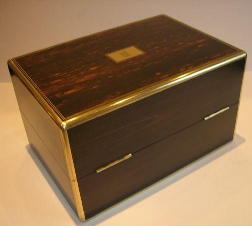 fig 1. Antique English Brass Bound Coromandel Jewelry Box c.1850