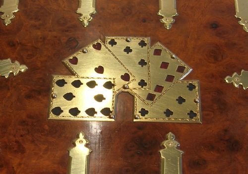 fig 1. Handsome Antique English Walnut Playing Card / Games Box - Brass Bound c.1880